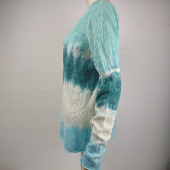 Notshy blue green white tie dye 100% Cashmere V-Neck pullover sweater Large - Picture 5 of 7